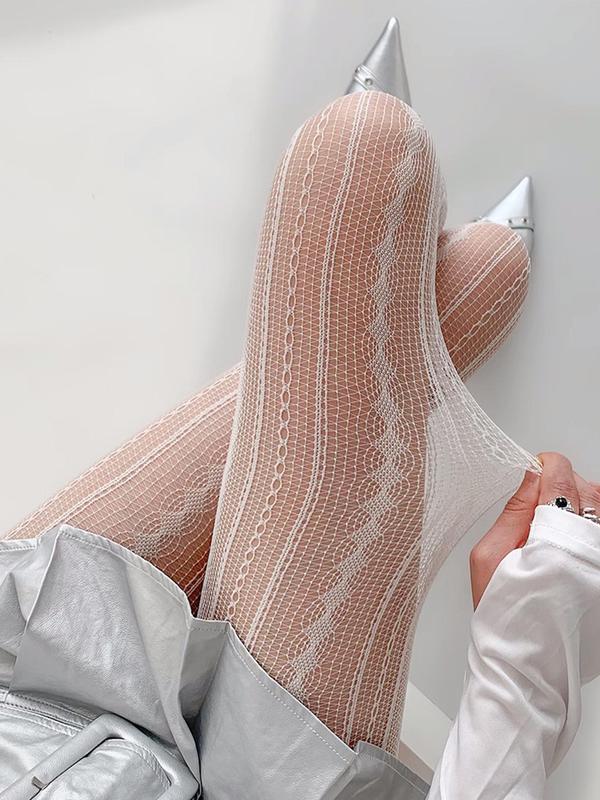 Women's Solid Color Hollow Out Fishnet Tights, Fashionable Comfy Breathable Sheer Pantyhose for Daily Wear, Ladies Stockings for All Seasons