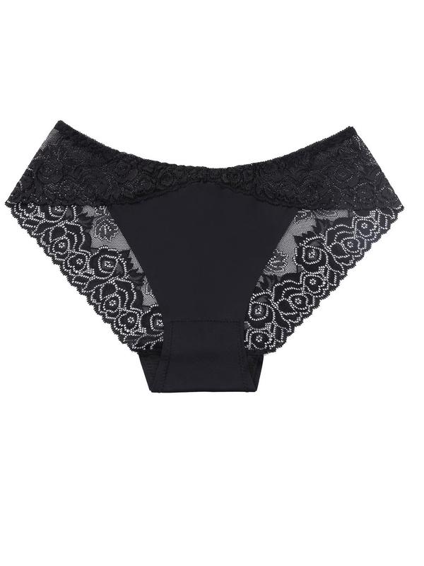 Women's Solid Color Lace Trim Low Waist Panty, Soft Comfy Breathable Fashion Knicker for Daily Wear, Women's Underwear for All Seasons