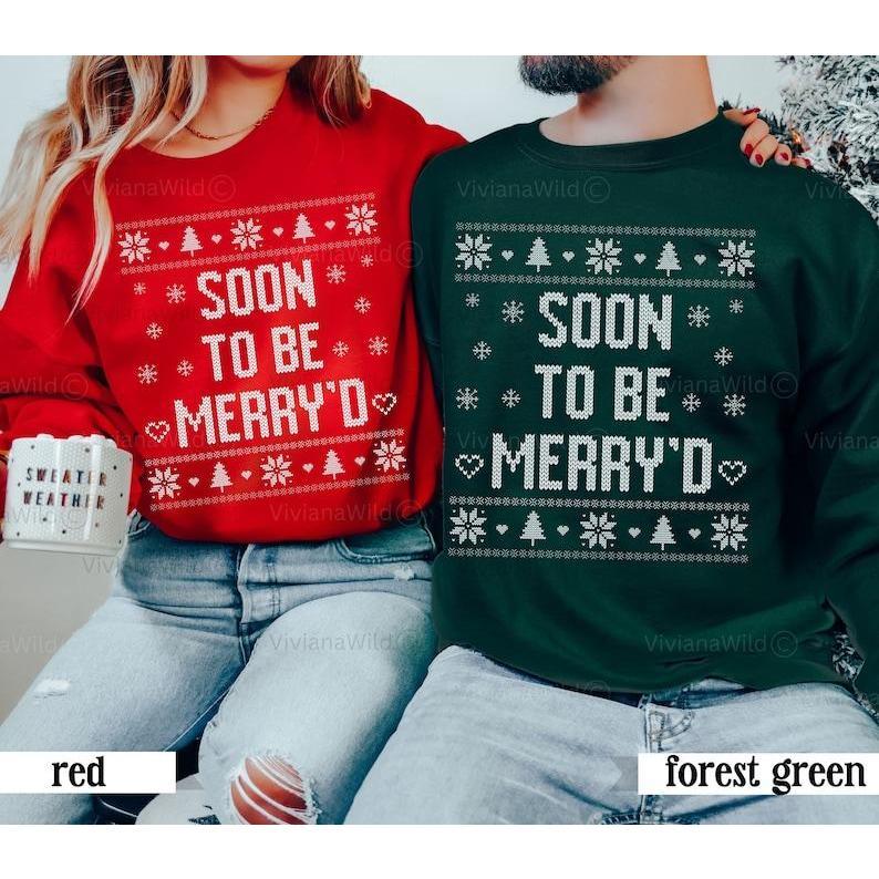 Ugly Christmas Sweater Couple, Soon To Be Merry'd, Merry Bride, Married Christmas, Matching Sweater Couples, Mr and Mrs Christmas Wedding