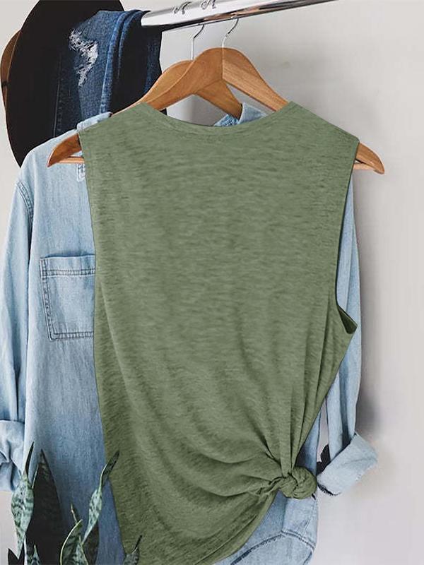 Women's Plants Print Round Neck Tank Top, Casual Sleeveless Top for Daily Wear, Ladies Clothes for All Seasons