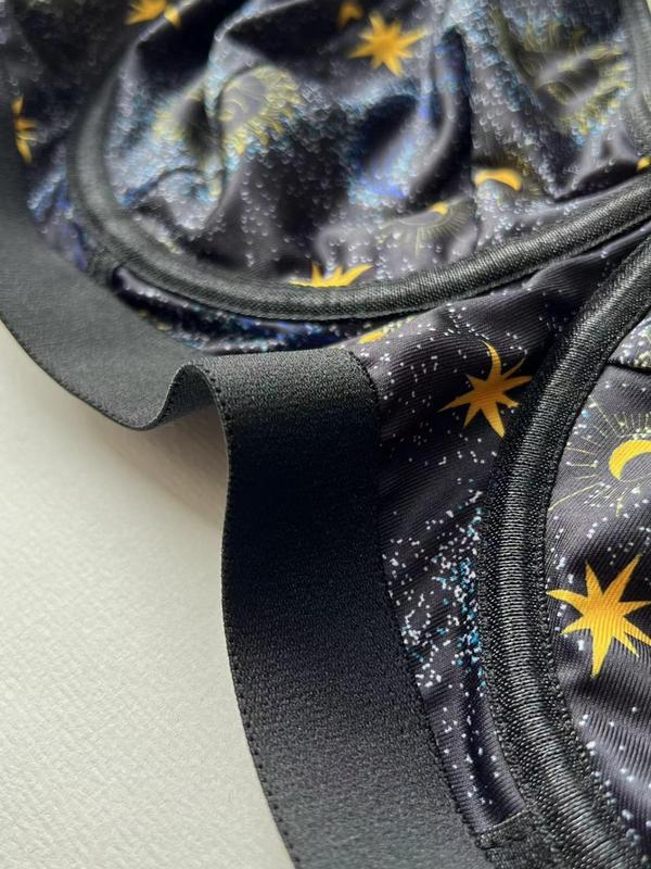 Plus Size Galaxy Print Push Up Bra & Tape Panty Two-piece Set, Casual Comfy Breathable Bra & Knicker for Daily Wear, Women's Underwear Set for All Seasons
