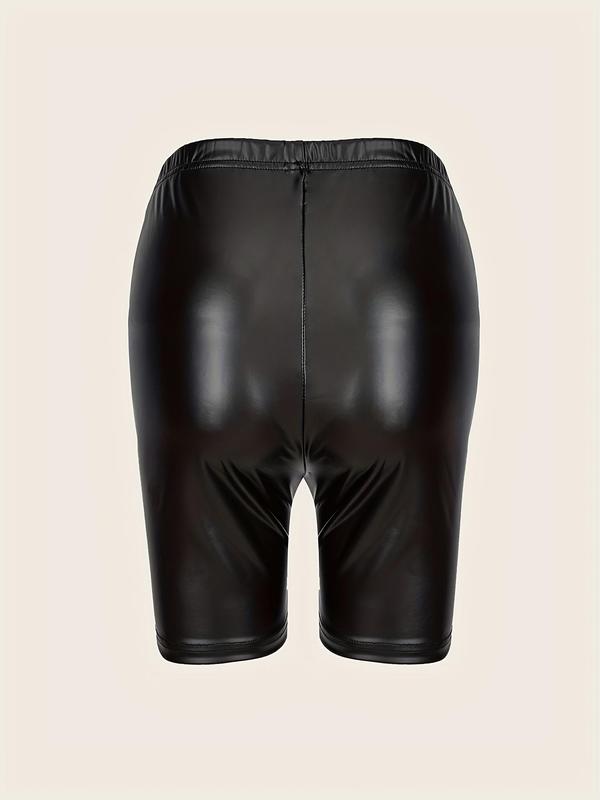 Women's Solid Elastic Waist PU Leather Skinny Shorts, Fashion Casual Short Leggings, Summer Outfits 2024, Women Going Out Summer Bottoms