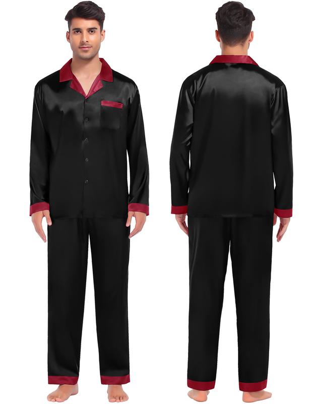 SWOMOG Pajama Sets Women & Men Silky Satin Long Sleeve Sleepwear Classic Button Down Soft Loungewear Couple Christmas Pajama Set Fit Womenswear