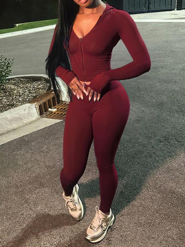 Women's Two-piece Set Solid Long Sleeve Hoodie & Skinny Pants, Casual Fashion Cozy Breathable Two Piece Outfits for Daily Outdoor Wear, Ladies Spring & Fall Clothes