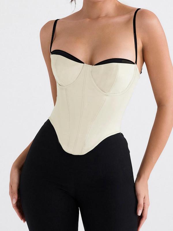 Women's Contrast Binding Asymmetrical Hem Cami Top, Casual Backless Corset Bustier Camisole, Fashion Women's Top for Daily Wear