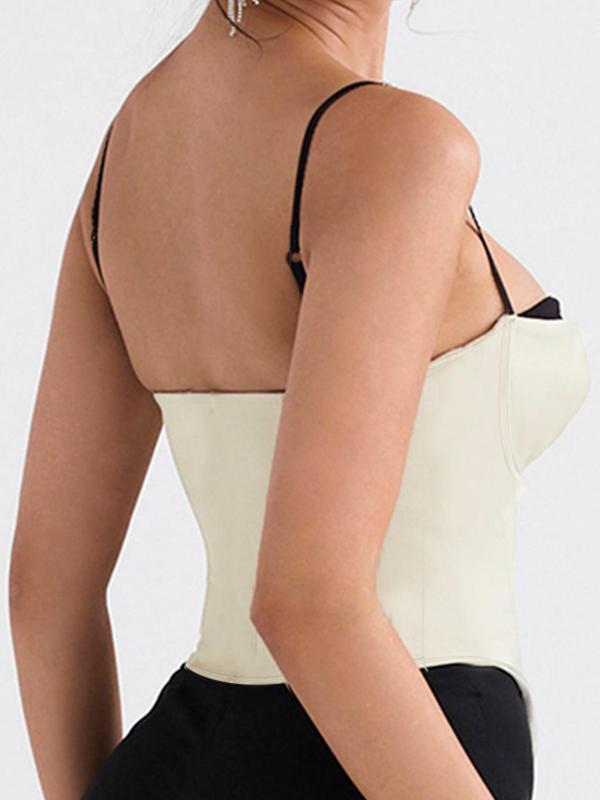 Women's Contrast Binding Asymmetrical Hem Cami Top, Casual Backless Corset Bustier Camisole, Fashion Women's Top for Daily Wear