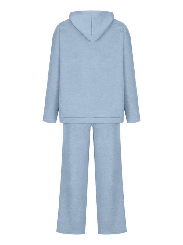 Two-piece Set Women's Plain Drop Shoulder Kangaroo Pocket Hoodie & Drawstring Waist Pants, Casual Fashion Cozy Breathable Outfits for Daily Outdoor Wear,  Two Piece Set Women, Women Clothes for Fall & Winter Girl Clothes