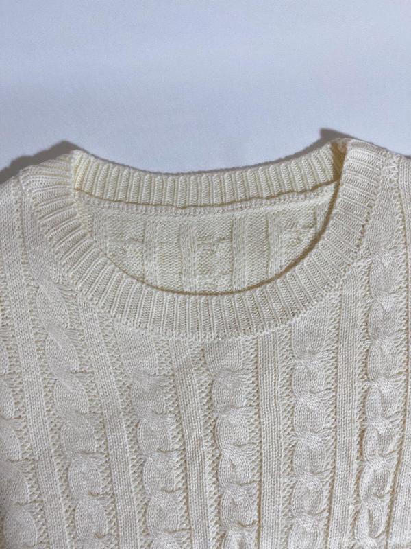  Solid Textured Round Neck Sweater Dress, Casual Long Sleeve A Line Dress for Fall & Winter, Women's Clothes for Daily Wear