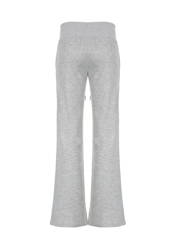 Women's Plain Drawstring Waist Flare Leg Pants, Casual Comfy Pocket Bell Bottom Trousers for Daily Wear, Ladies Going Out Bottoms for Summer Downtown Girl Clothes