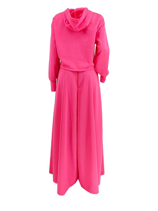 Women's Solid Drawstring Hoodie & Split Thigh Skirt Set, Long Sleeve Top & Pocket Long Skirt for Fall, Y2k Casual Fashion Cozy Breathable Co-ord Set, Fall Outfits, Fallfreshness