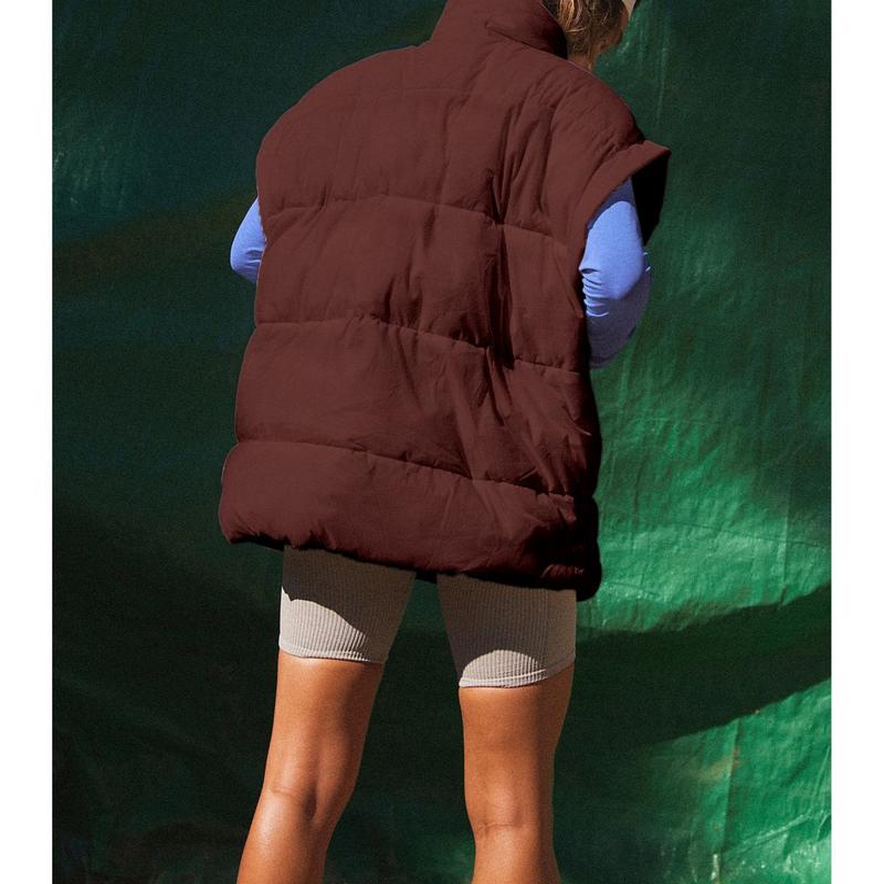 Hixiaohe Womens Casual Oversized Puffer Vest Stand Collar Full Zip Sleeveless Bubble Puffer Vest Quilted Padded Warm Coat Outwear