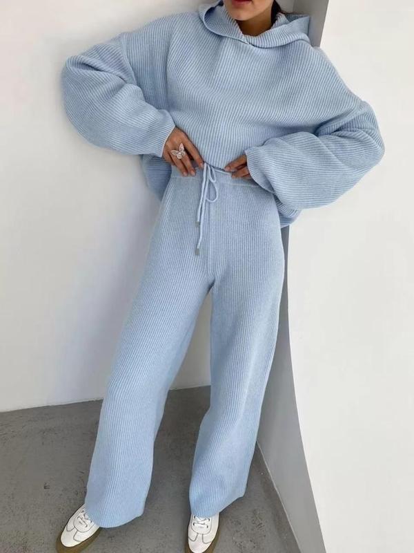 Two-piece Set Women's Plain Drop Shoulder Kangaroo Pocket Hoodie & Drawstring Waist Pants, Casual Fashion Cozy Breathable Outfits for Daily Outdoor Wear,  Two Piece Set Women, Women Clothes for Fall & Winter Girl Clothes