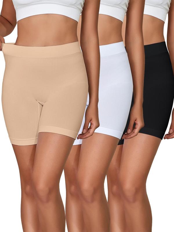 Women's 3pcs Solid High Waist Tummy Control Safety Shorts, Comfy Breathable Seamless Boyshorts, Women's Underwear for Daily Wear, Summer Wear 2024, Underwear for Women