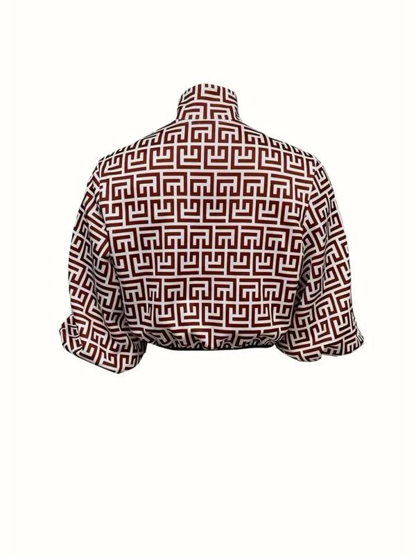 Women's Floral Print Lantern Sleeve Zip Up Jacket, Street Fashion Casual Stand Collar Outerwear for Daily Outdoor Wear, Ladies Clothes for All Seasons Winter Clothes Women