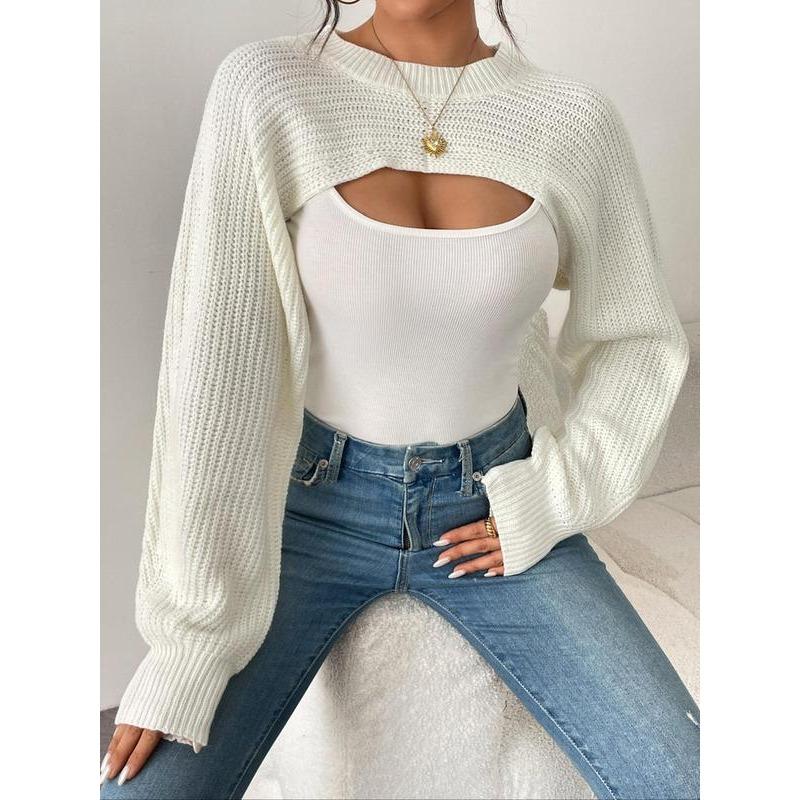 Women's Mock Neck Long Sleeves Super Cropped Knitting Sweater, Comfort Basic Minimalist Womenswear for Spring, Fall Clothes, Bolero Short Sweater Jumper Knitwear, Fall Sweater, Downtown Girl Clothes