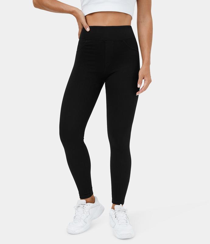 Halara Flex High Waisted Back Side Pocket Stretchy Knit Denim Casual Leggings
