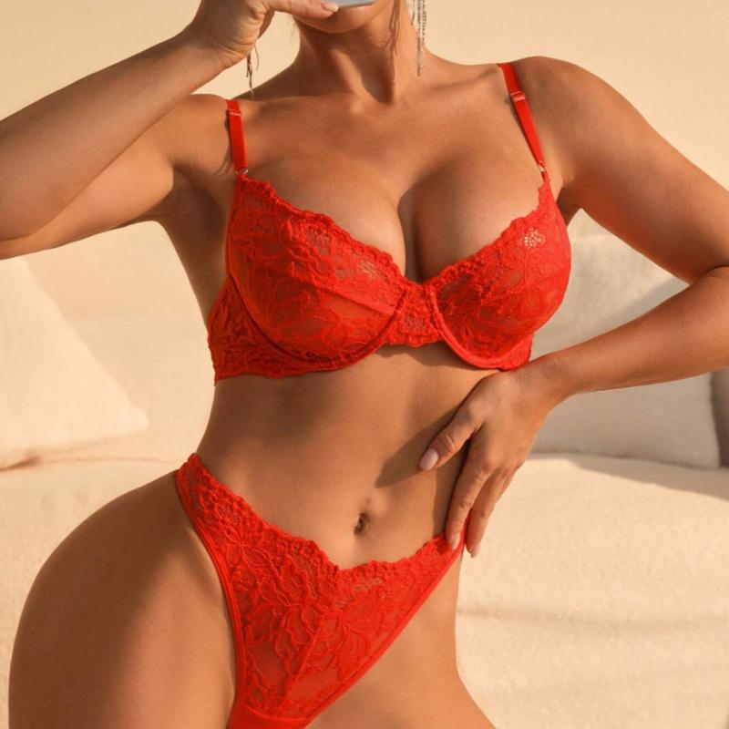 Floral Lace Underwire Lingerie Set for Women - Perfect for Underwear - Womenswear