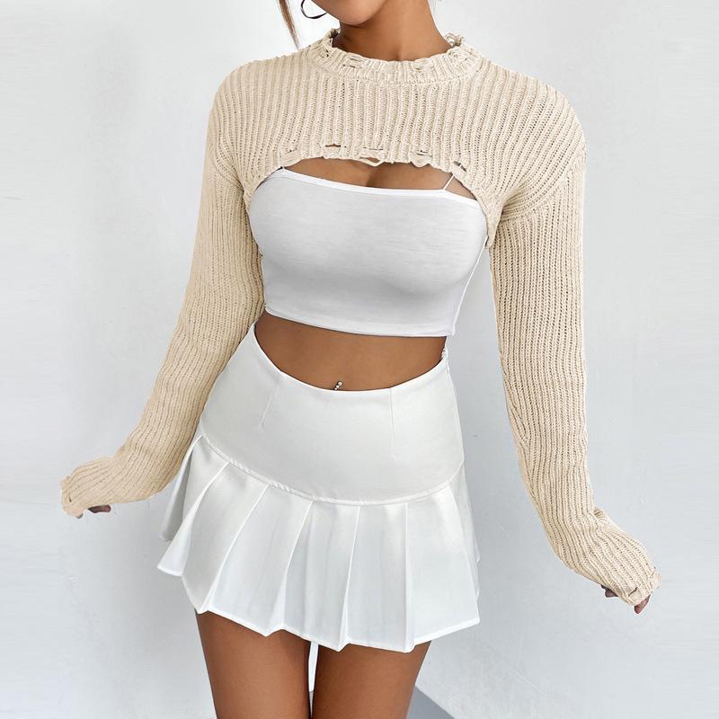 Women's Mock Neck Long Sleeves Super Cropped Knitting Sweater, Comfort Basic Minimalist Womenswear for Spring, Fall Clothes, Bolero Short Sweater Jumper Knitwear, Fall Sweater, Downtown Girl Clothes