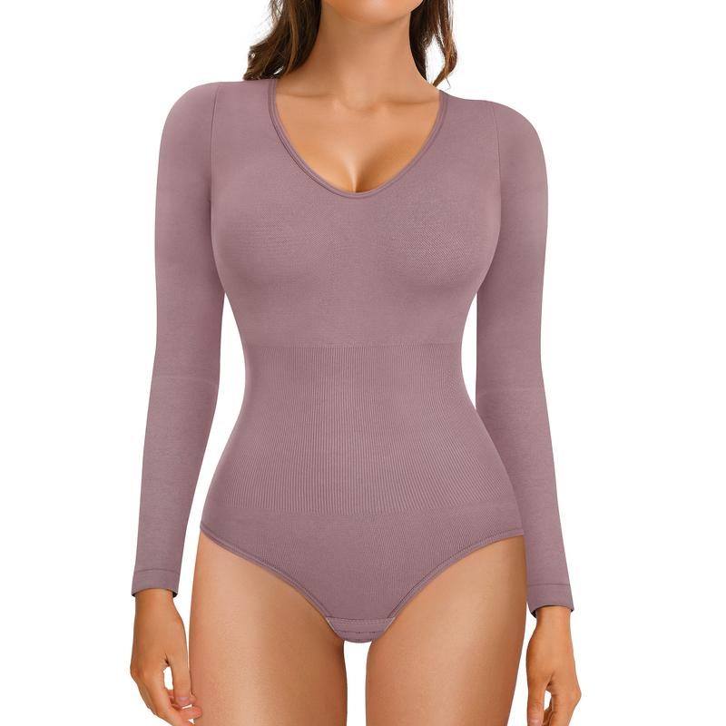 Nebility Long Sleeves V Neck Bodycon Black Basic Tops