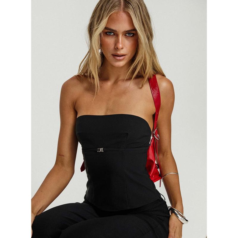 Flounce Strapless Top Black