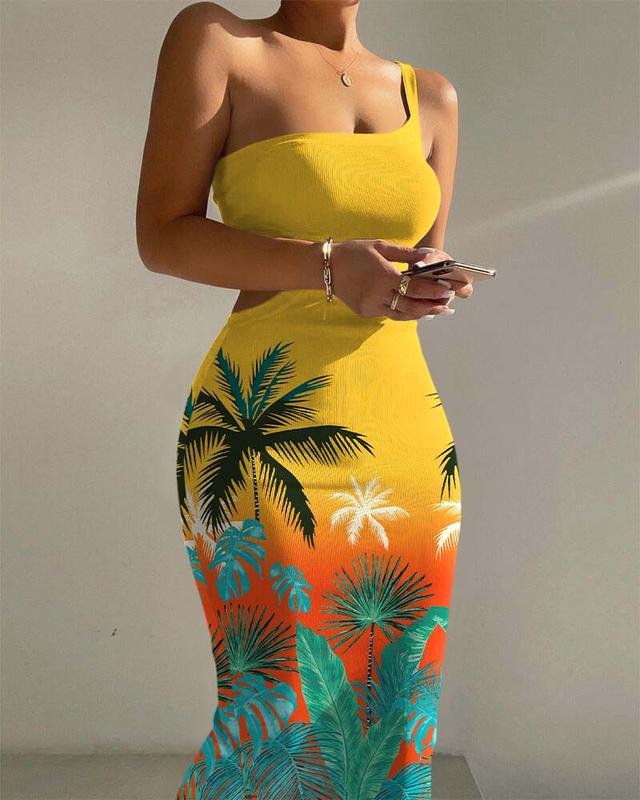 Chicme Ombre One Shoulder Cutout Ribbed Bodycon Dress pinkandblue dress yellow summer Satin Flutter Sleeve Wedding Guest Dress paris  hilton vma