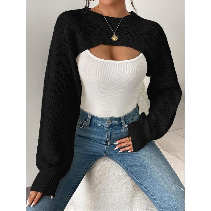 Women's Mock Neck Long Sleeves Super Cropped Knitting Sweater, Comfort Basic Minimalist Womenswear for Spring, Fall Clothes, Bolero Short Sweater Jumper Knitwear, Fall Sweater, Downtown Girl Clothes