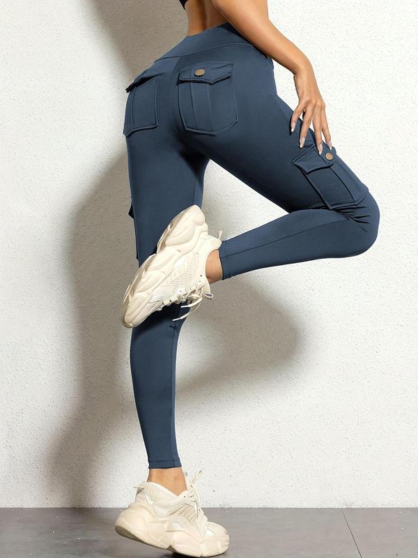 Women's Solid High Waist Pocket Leggings, Casual Comfy High Stretch Skinny Pants for Daily Wear, Ladies Bottoms for All Seasons