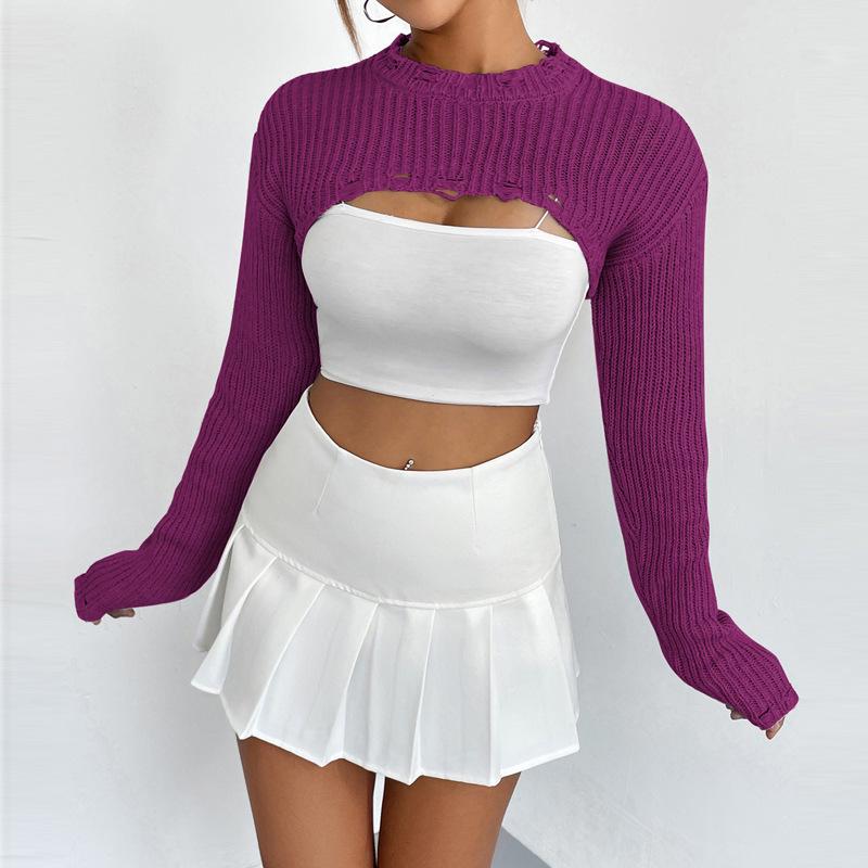 Women's Mock Neck Long Sleeves Super Cropped Knitting Sweater, Comfort Basic Minimalist Womenswear for Spring, Fall Clothes, Bolero Short Sweater Jumper Knitwear, Fall Sweater, Downtown Girl Clothes
