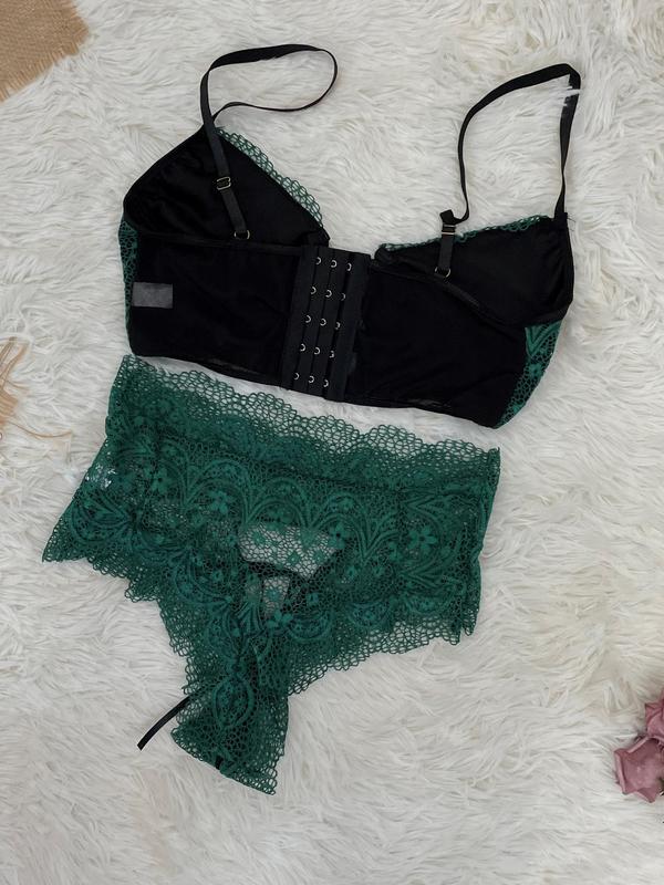 Women's Floral Lace Sheer Bra & Panty Two-Piece Set, Adjustable Strap Cut Out Lingerie Set, Soft Comfy Breathable Lingerie Set for Women