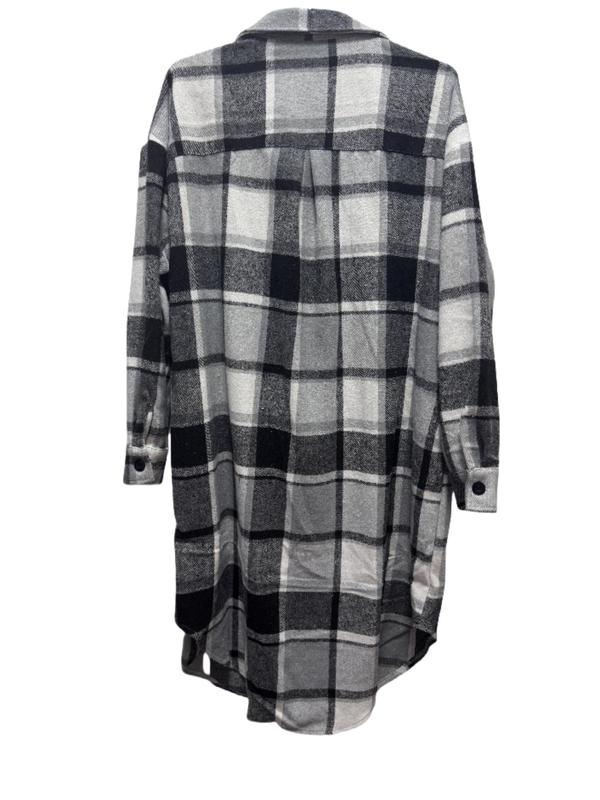  Tartan Print Button Front Flap Pocket Flannel Coat, Casual Curved Hem Drop Shoulder Collared Outerwear for Fall & Winter, Coats for Women, Women's Clothes for Daily Wear, Christmas Coats for Winter Women 2024