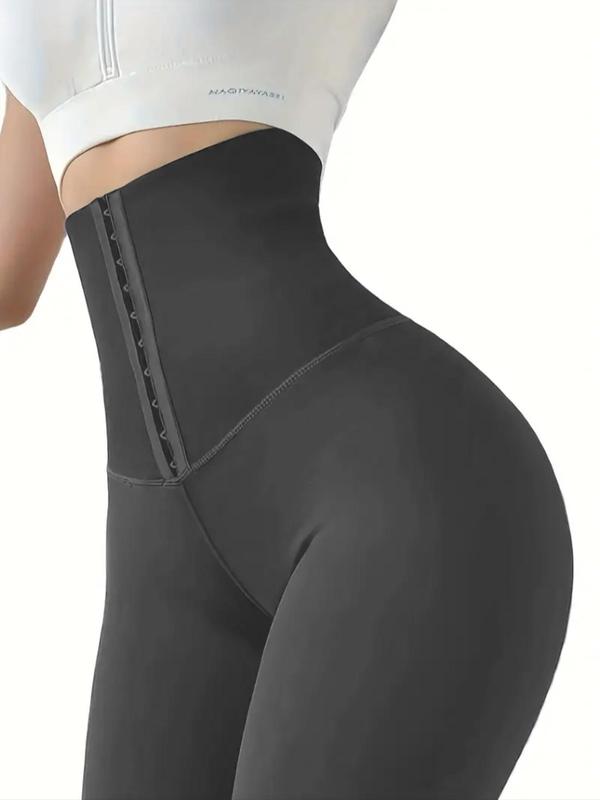 Women's High Waist Hook & Eye Closure Leggings, Casual Comfy Breathable High Stretch  Skinny Pants for Daily Wear, Ladies Bottoms for All Seasons