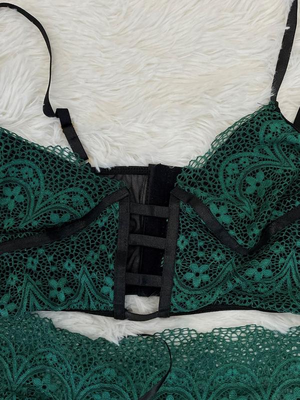 Women's Floral Lace Sheer Bra & Panty Two-Piece Set, Adjustable Strap Cut Out Lingerie Set, Soft Comfy Breathable Lingerie Set for Women