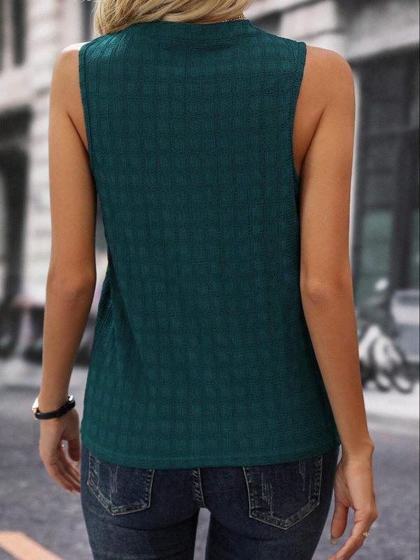 Solid Textured Notched Neck Tank Tops for Women, Tank Tops for Women, Casual Sleeveless Top for Summer, Ladies Clothes for Daily Wear
