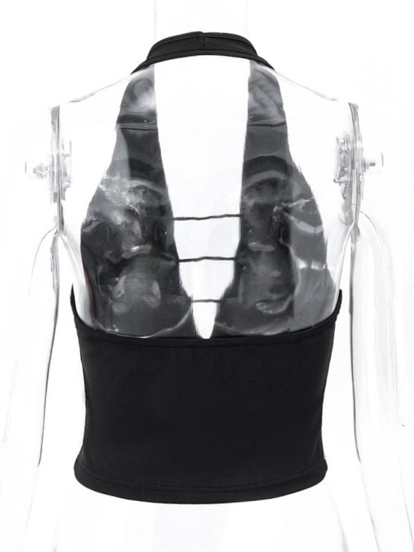 Women's Plain Cut Out Backless Halter Crop Tank Top, Solid Sleeveless Cropped Top for Summer, Women's Clothing for Daily Wear