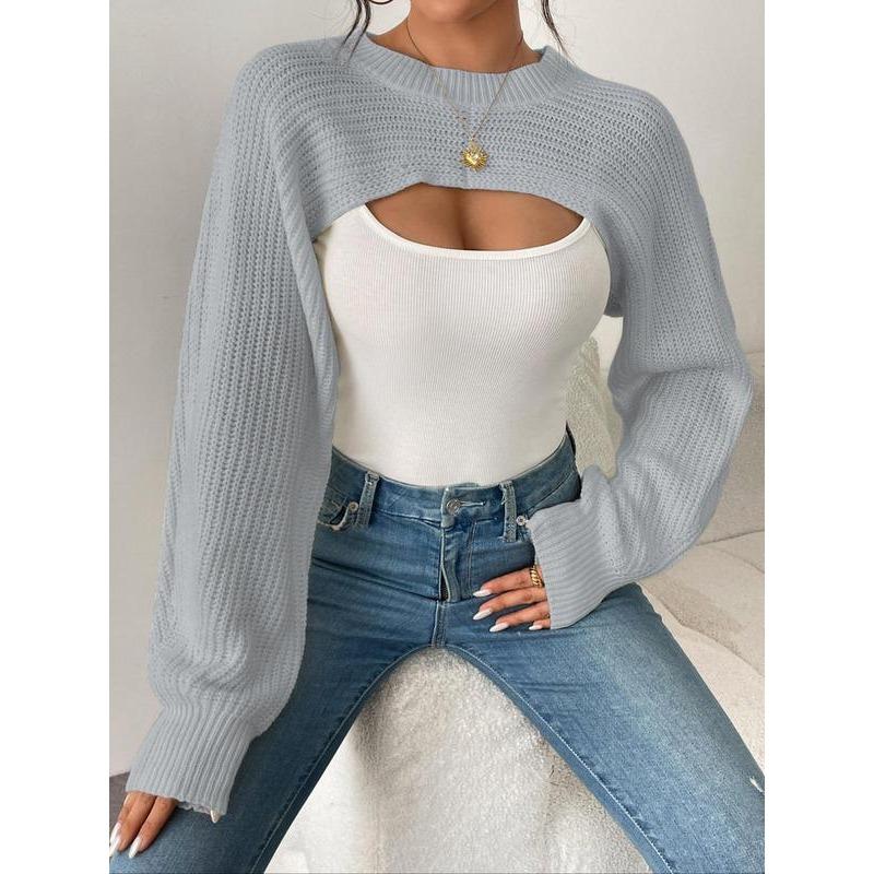 Women's Mock Neck Long Sleeves Super Cropped Knitting Sweater, Comfort Basic Minimalist Womenswear for Spring, Fall Clothes, Bolero Short Sweater Jumper Knitwear, Fall Sweater, Downtown Girl Clothes