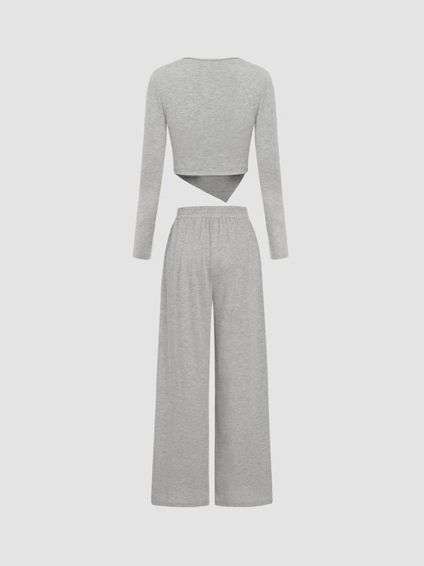 Three-Piece Set Women's Solid Color Ruched Crop Cami Top & Open Front Crop Outwear & Elastic Waist Pants Set, Casual Three-piece Outfits for Spring & Fall, Women's Clothes for Daily Wear, Fall Clothes 2024