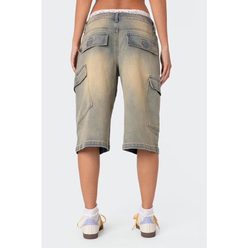 Lace Boxer Denim Bermuda Shorts