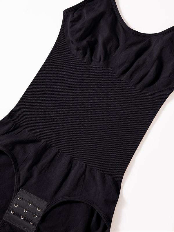 Women's Plain Adjustable Strap Ring Linked Shapewear Bodysuit, Back-to-School Clothing, Casual Seamless Backless Tummy Control Butt Lifter Body Shapewear, Women's Shaper for All Seasons Daily Wear, Black Girl Clothing