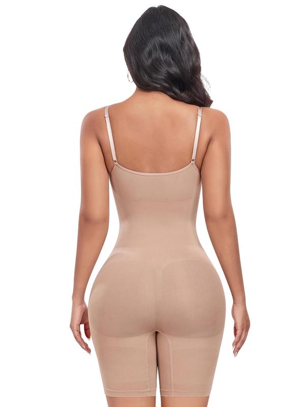 Women's Solid Backless Adjustable Strap Shapewear Romper, High Stretch Seamless Tummy Control Shaper, Ladies Shapewear for All Seasons
