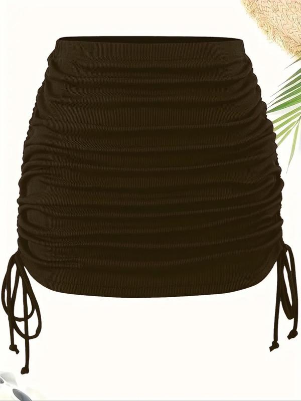Women's Solid Ruched Drawstring Bodycon Skirt, Casual Fashion Short Skirt for Daily Outdoor Wear, Ladies Bottoms for All Seasons