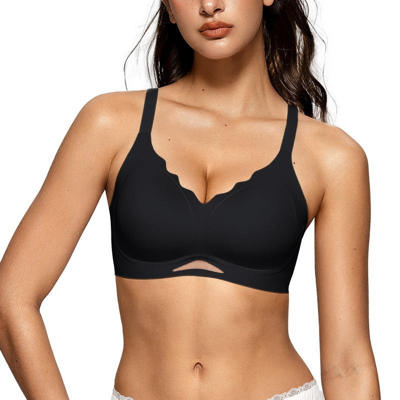 OEAK Women Seamless Bras No Underwire Push Up Wavy Neckline Wireless Bralettes Soft V Neck Full Coverage Everyday Bra