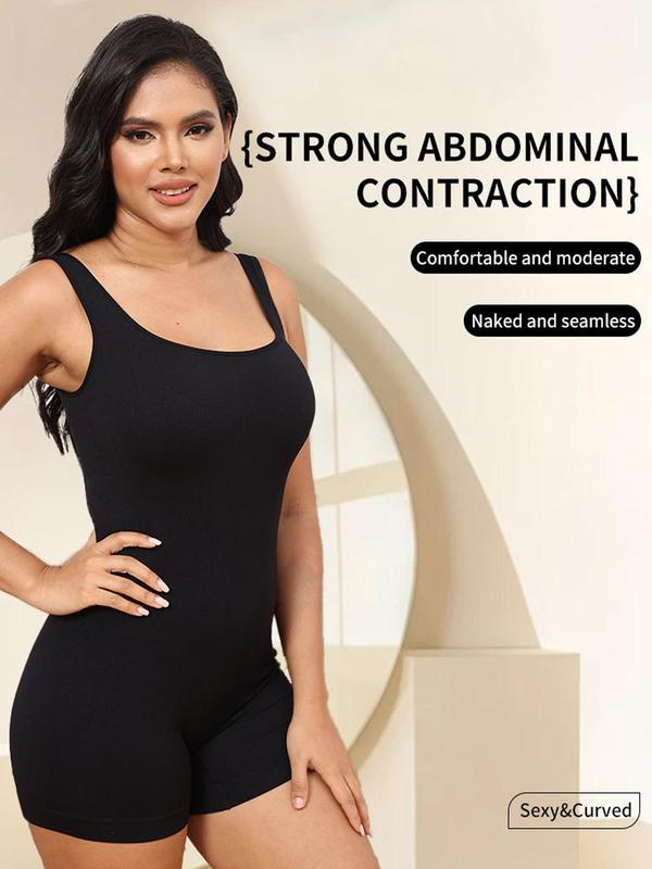 Plus Size Minimalist Solid Scoop Neck Compression Shapewear Bodysuit, Lady Sexy Tight-fitting Seamless Tummy Control Shaper, Comfort Summer Clothes Women, Ladies Shapewear for Daily Wear, Womenswear