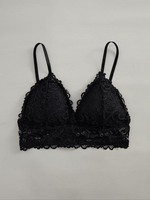 Women's Solid Color Triangle Lace Bra, Casual Comfy Breathable Wireless Lingerie Top, Softness Lingerie for All Seasons