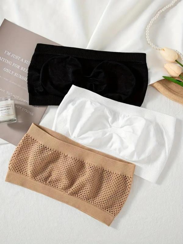 Women's Solid Hollow Out Bandeau Bra, Summer Wear 2024, Casual Wireless Lingerie Top, Women Comfortable Lingerie for Daily Wear, Summer Bralette