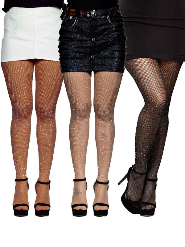Women's 3 Pairs Glitter Fishnet Tights with Rhinestone Decor, 3 Pair Set Summer 2024 Sparkle Fishnet Pantyhose Stockings for Party Club, Women's Lingerie & Underwear