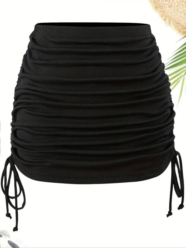 Women's Solid Ruched Drawstring Bodycon Skirt, Casual Fashion Short Skirt for Daily Outdoor Wear, Ladies Bottoms for All Seasons