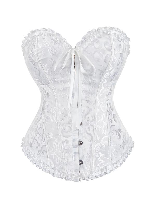 Women's Jacquard Lace Up Frill Trim Corset Structure Shapewear Tube Top, Elegant Button Front Tie Back Sweetheart Top for Daily Wear, Fashion Women's Shapewear for All Seasons