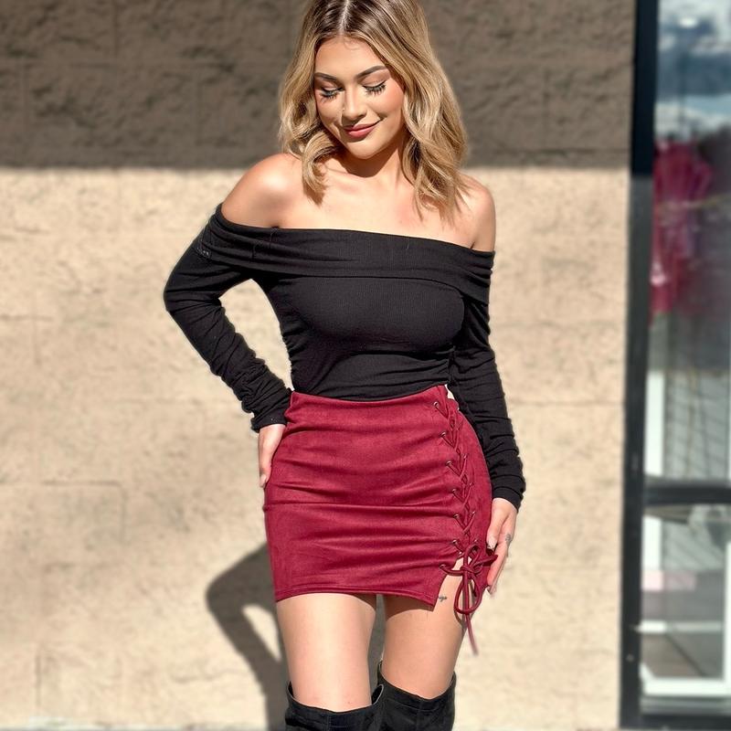 Women's Suede Skirt - Perfect for Any Occasion - Bottom, Womenswear