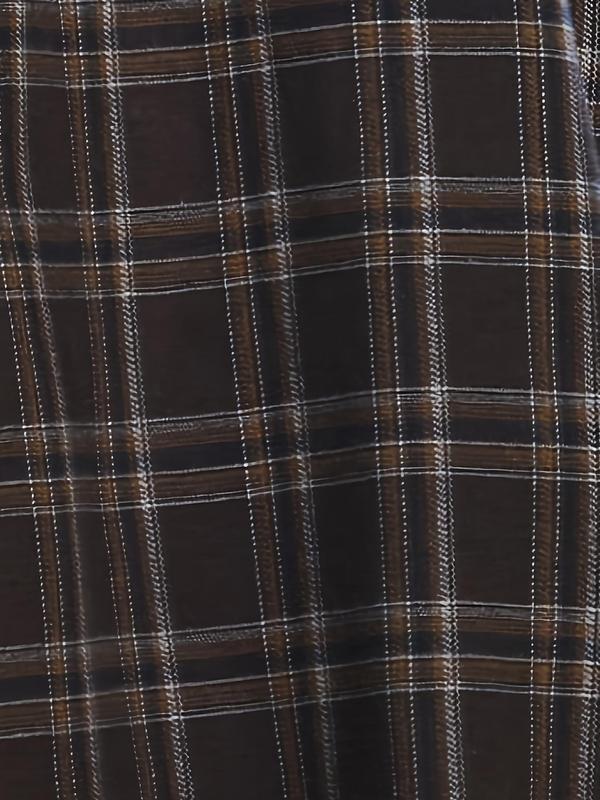 Women's Plaid Print Drawstring Waist Flared Skirt, Casual Fashion Elastic Waist Long Skirt for Daily Outdoor Wear, Women's Bottoms for Spring & Fall
