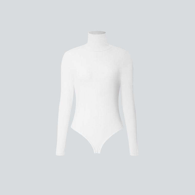 Halara Ribbed Knit High Neck Long Sleeve Button Work Bodysuit